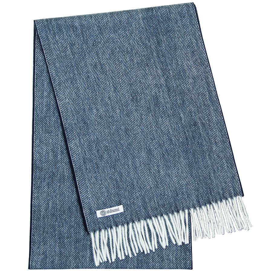 Cashmere Herringbone Scarf -Navy