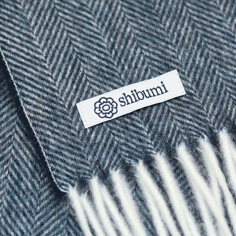 Cashmere Herringbone Scarf -Navy