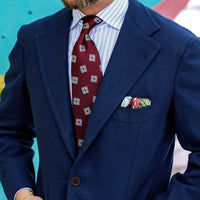 Floral Japanese Jacquard Silk Tie - Burgundy - Hand-Rolled