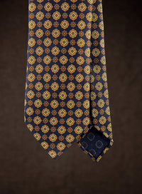 Floral Printed Silk Tie - Navy IV - Hand-Rolled