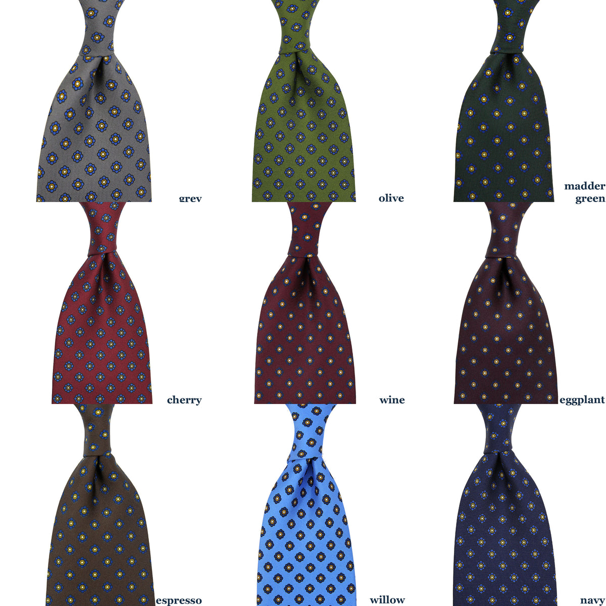 3x Shibumi-Flower Printed Silk Ties - Colors Selectable