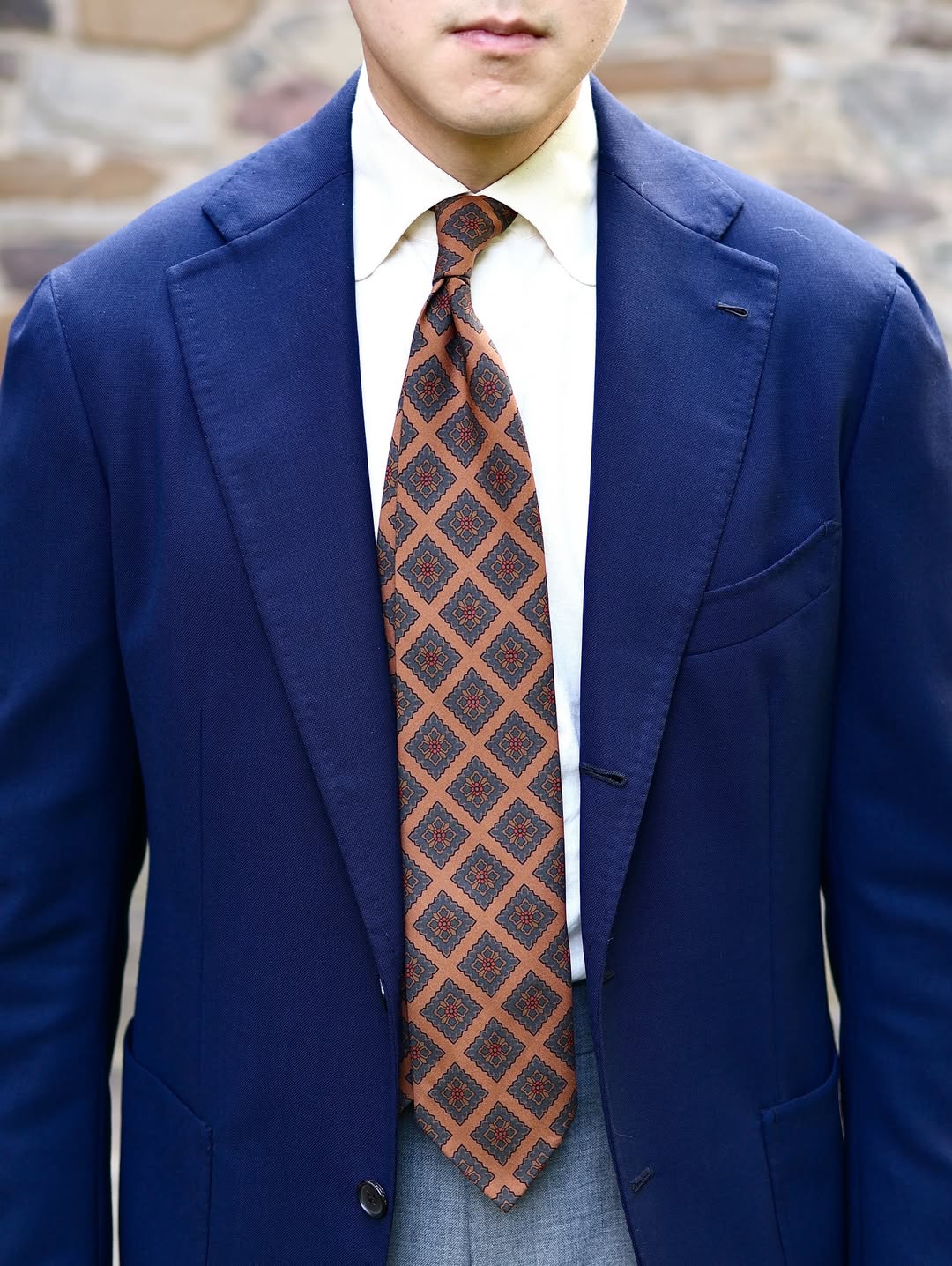 Copper Madder Silk Tie - Oatmeal - Hand-Rolled