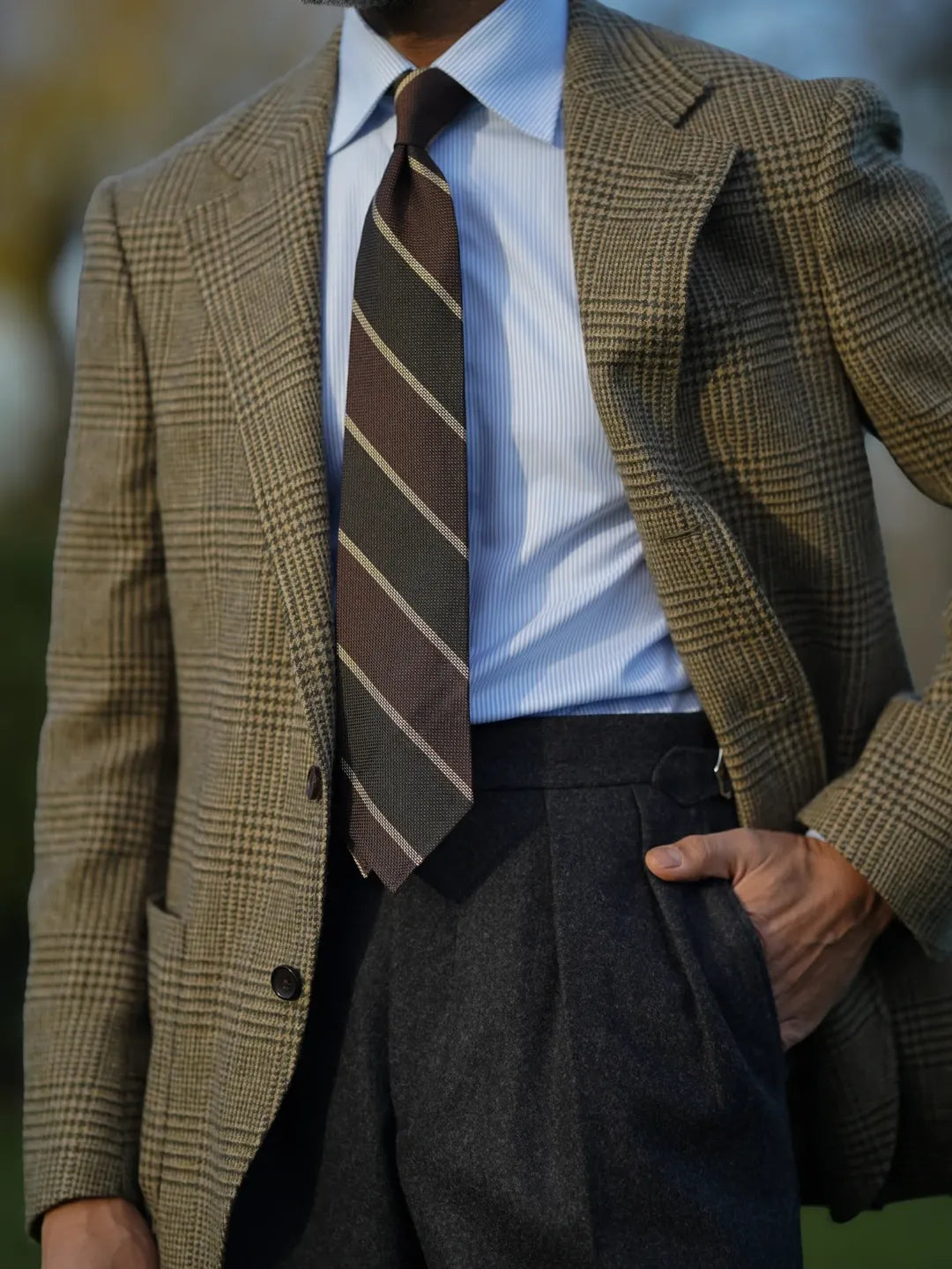 Striped Fina Grenadine Silk Tie - Brown / Olive / Beige
