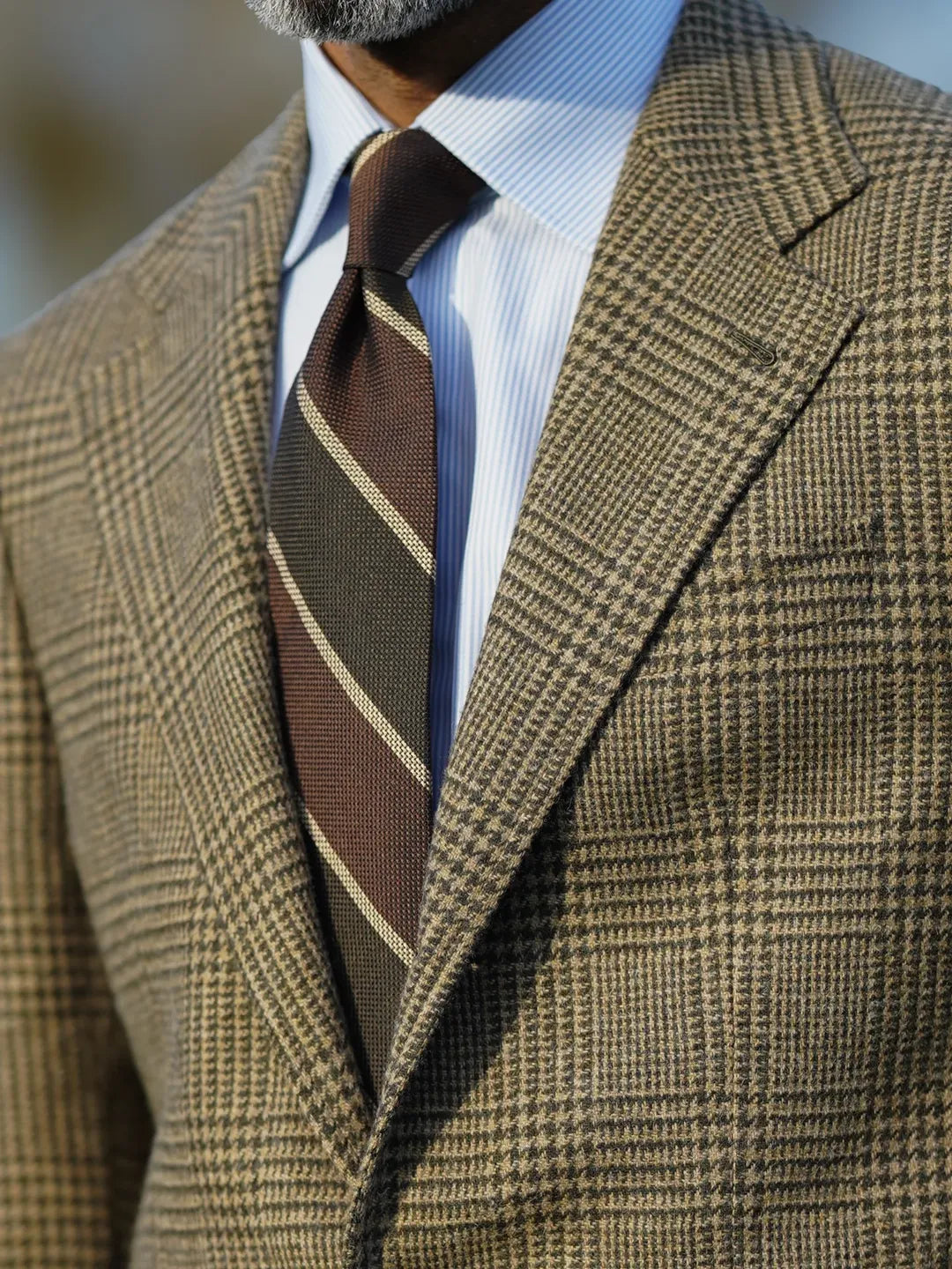 Striped Fina Grenadine Silk Tie - Brown / Olive / Beige