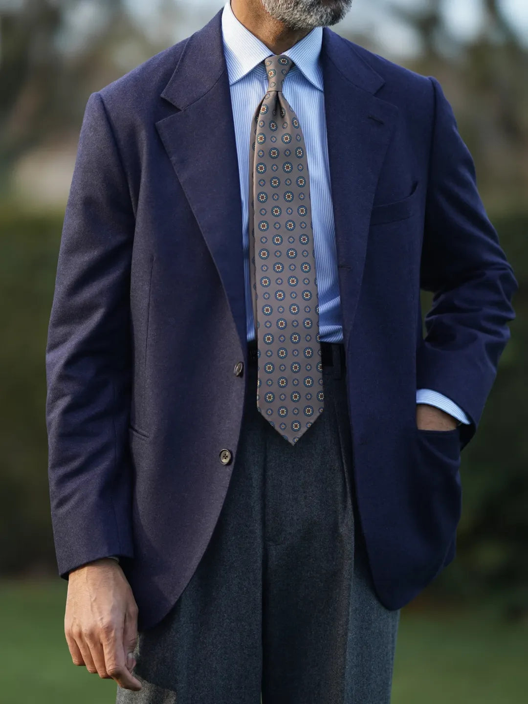 Floral Printed Silk Tie - Hopsack - Hand-Rolled