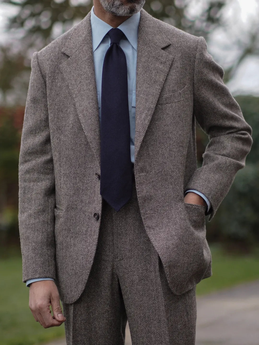 Plain Cashmere Tie - Navy - Hand-Rolled