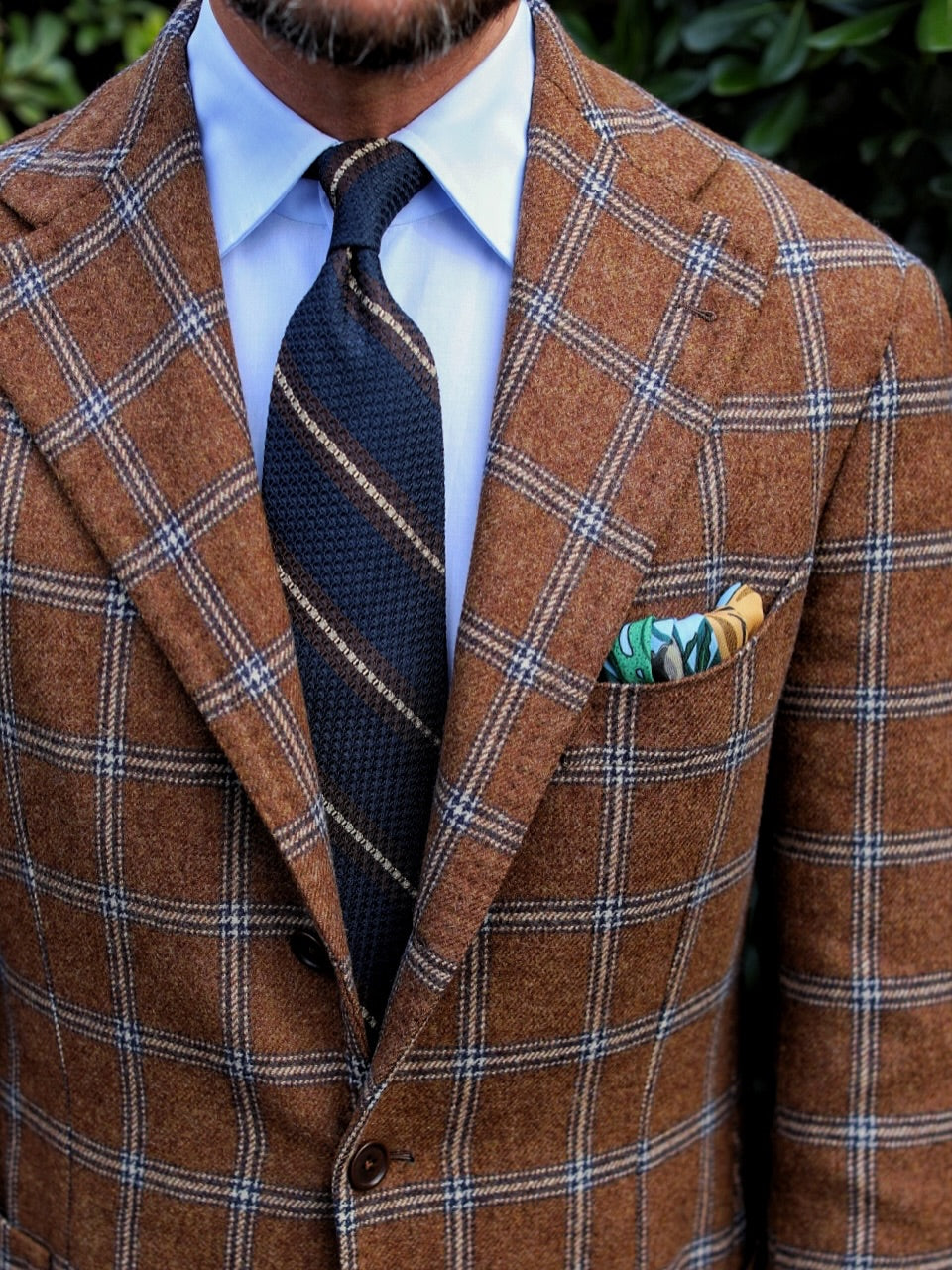 Striped Grossa Grenadine Silk Tie - Navy / Brown / Cream