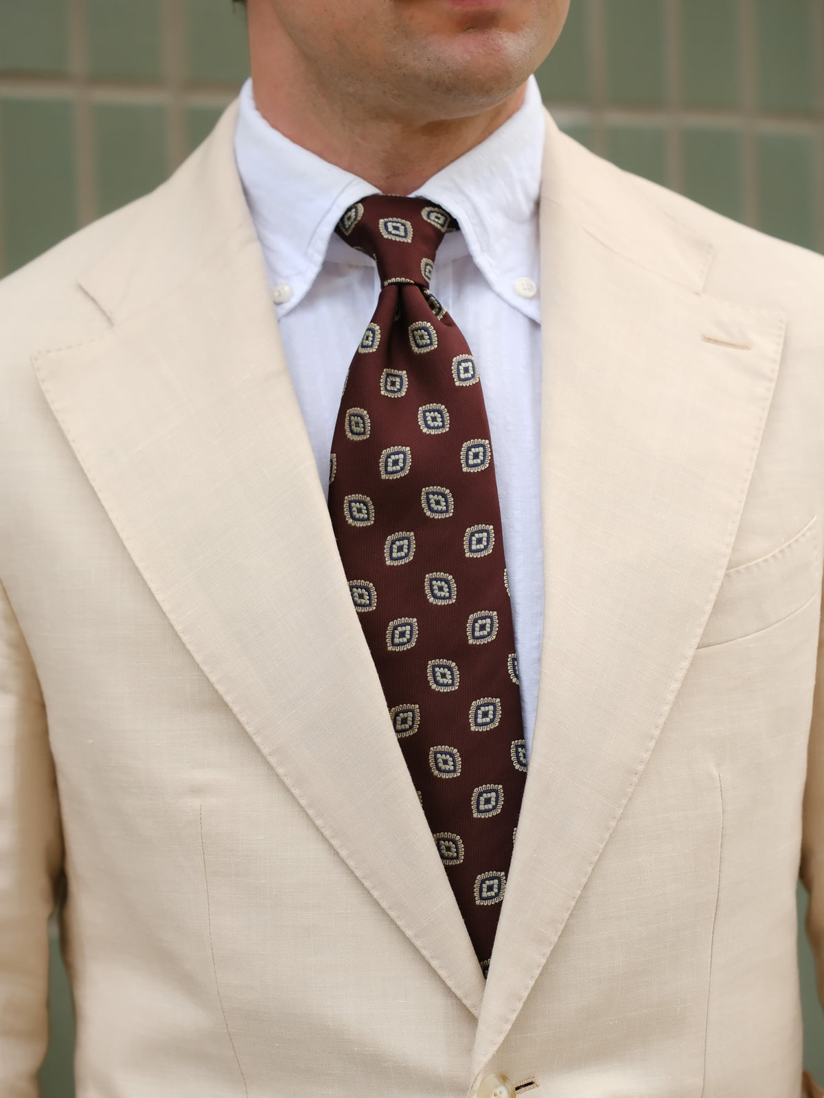 Floral Jacquard Silk Tie - Burgundy - Hand-Rolled