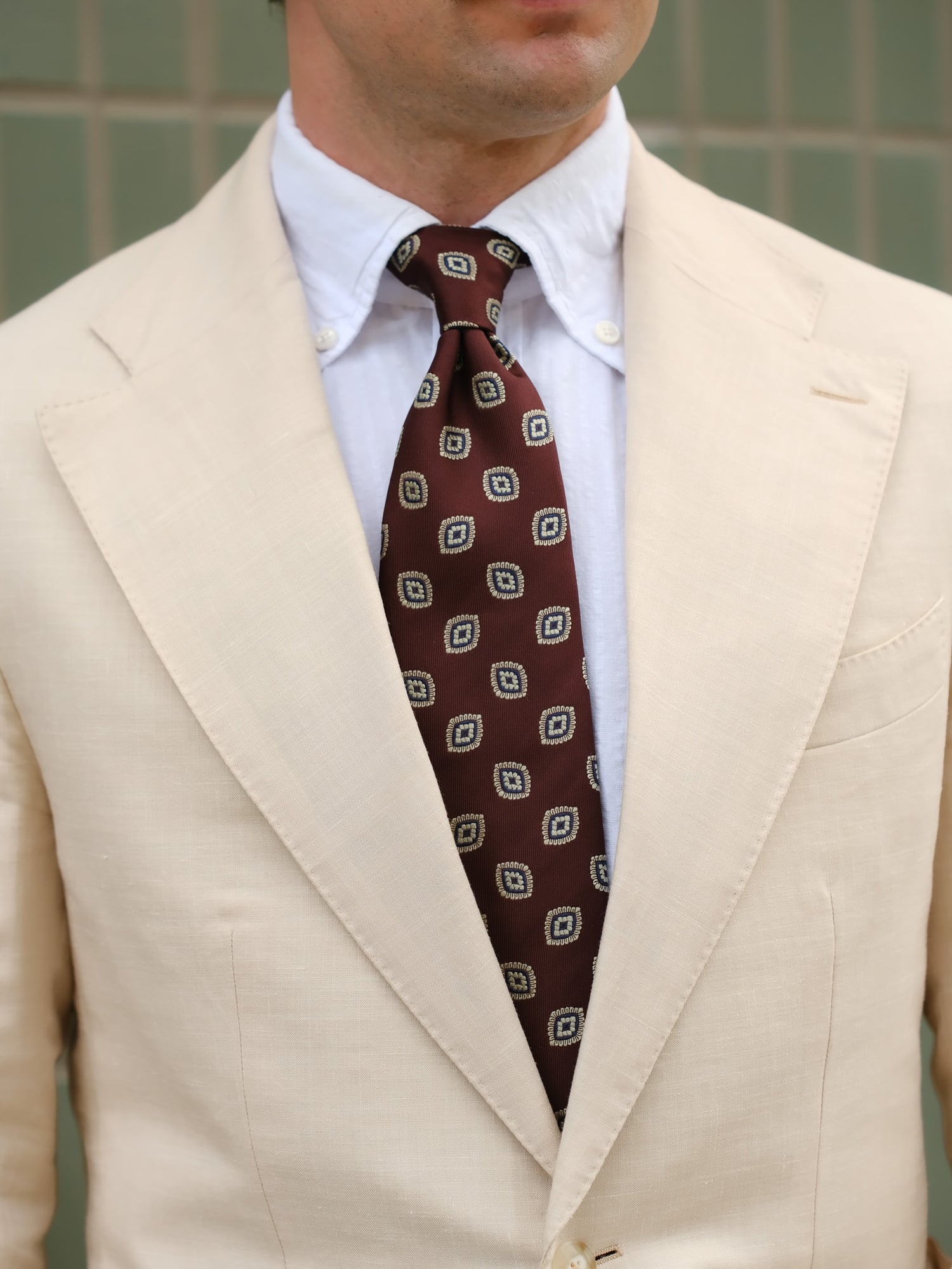 Floral Jacquard Silk Tie - Burgundy - Hand-Rolled