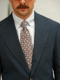 Floral Printed Silk / Linen Tie - Navy - Hand-Rolled
