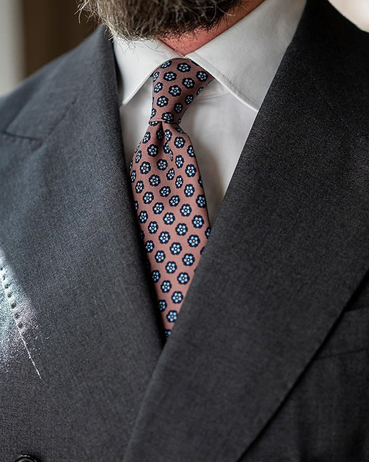 Floral Printed Silk Tie - Hopsack - Hand-Rolled