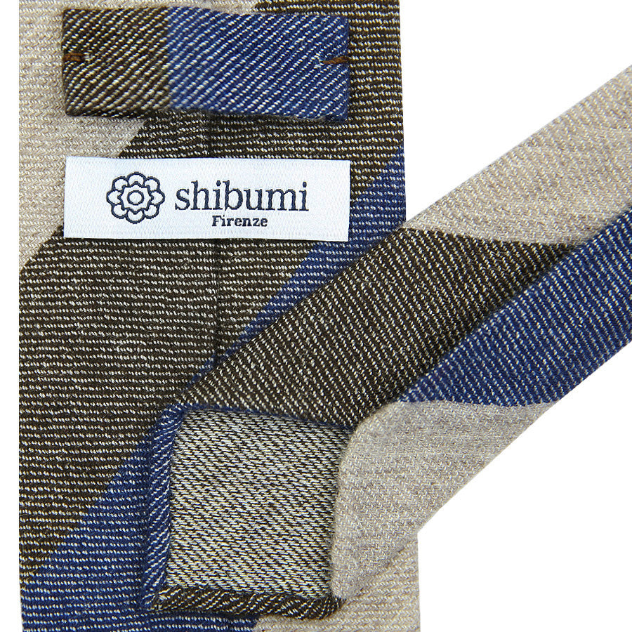 Triple Stripe Pure Cashmere Bespoke Tie - Beige / Navy / Chocolate