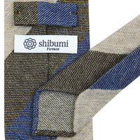 Triple Stripe Pure Cashmere Bespoke Tie - Beige / Navy / Chocolate