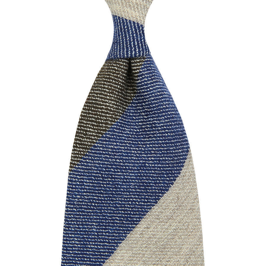 Triple Stripe Pure Cashmere Bespoke Tie - Beige / Navy / Chocolate