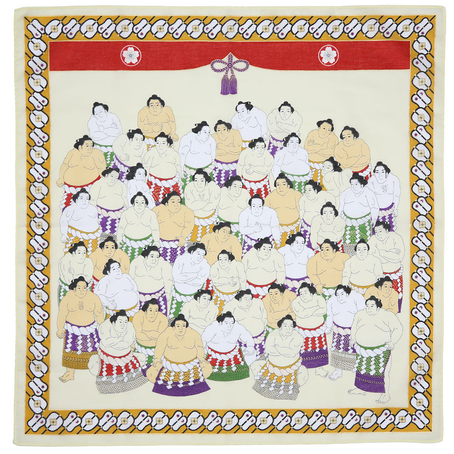 Sumo Motif Cotton Handkerchief - Pale Yellow