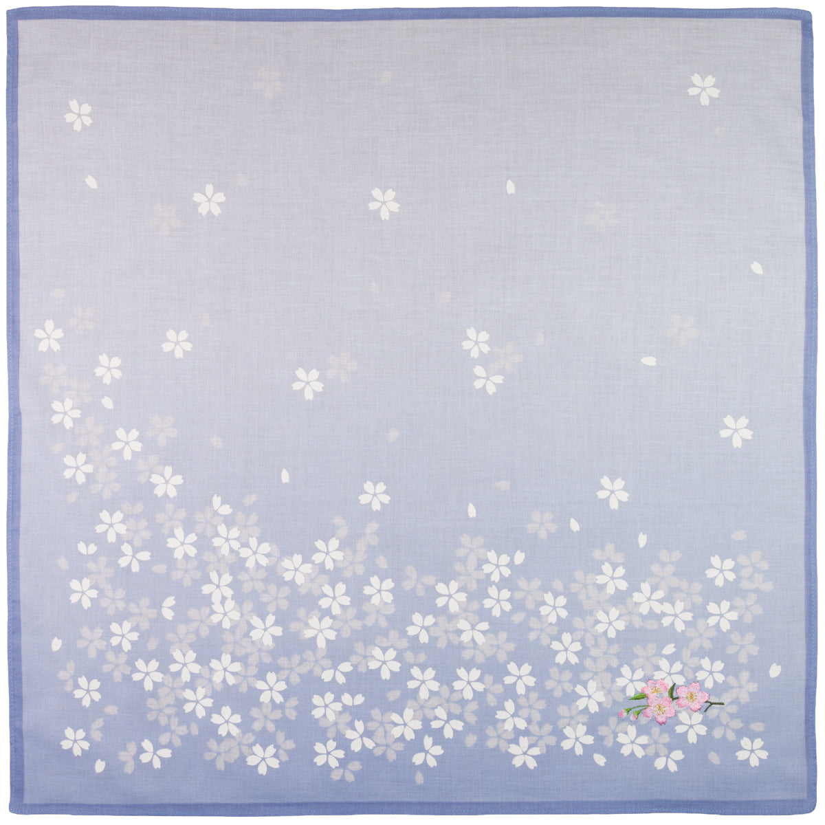 Floral Motif Cotton Handkerchief - Blue