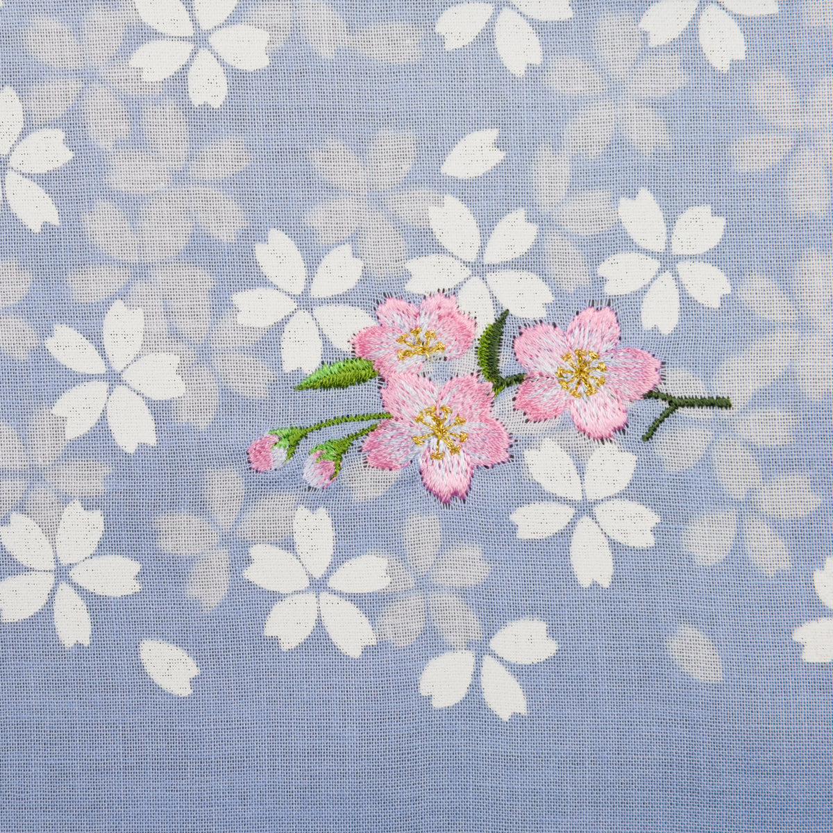 Floral Motif Cotton Handkerchief - Blue