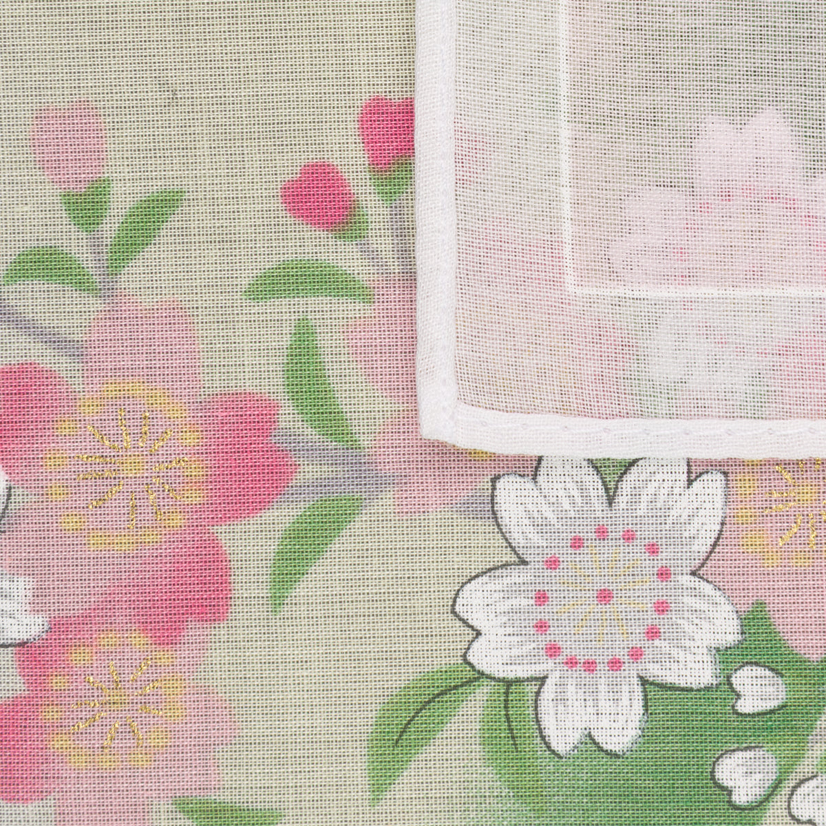 Floral Motif Cotton Handkerchief - Pink