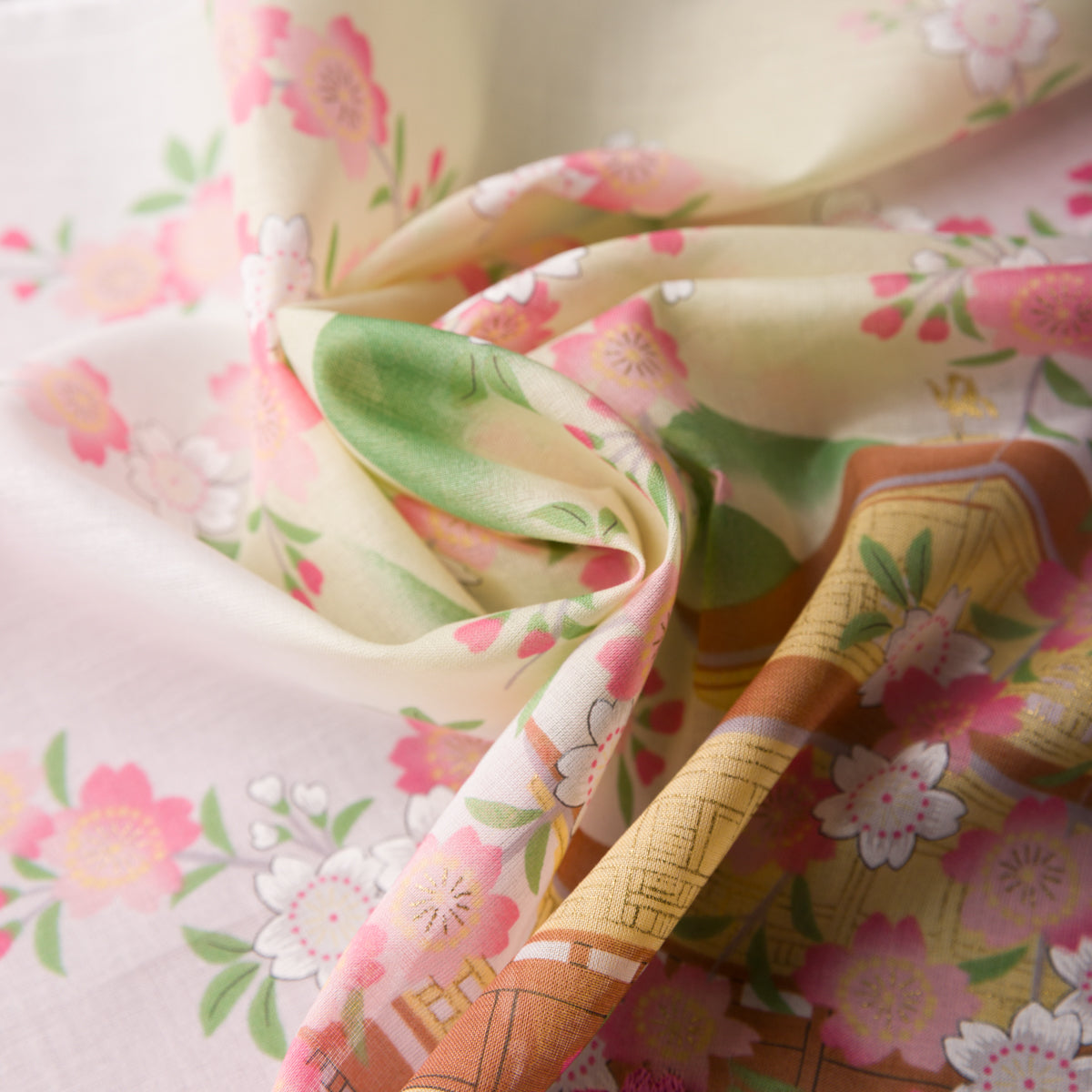 Floral Motif Cotton Handkerchief - Pink