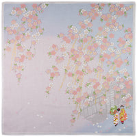 Floral Motif Cotton Handkerchief - Sky / Pink