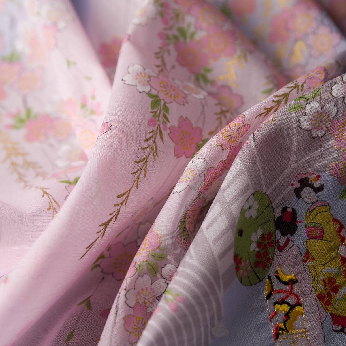 Floral Motif Cotton Handkerchief - Sky / Pink