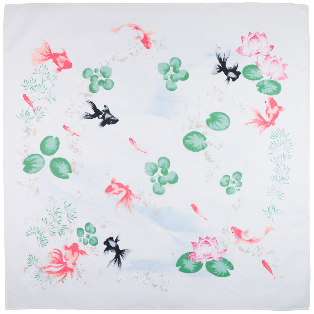 Fish Motif Cotton Handkerchief - White