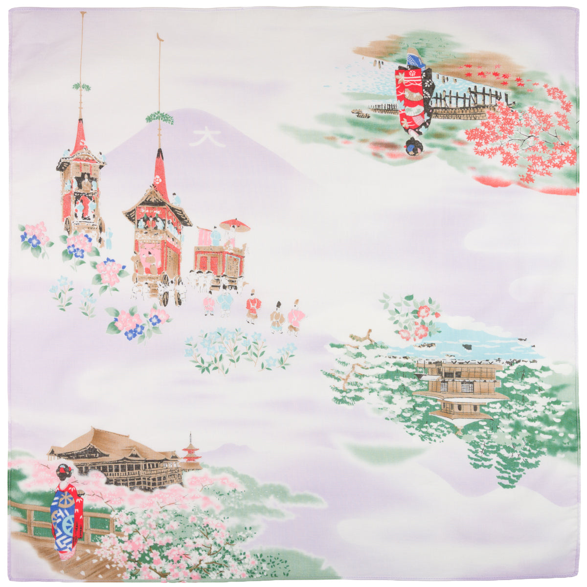Kyoto Motif Cotton Handkerchief - Lilac