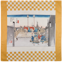 Ukiyo-e Motif Cotton Handkerchief - Gold