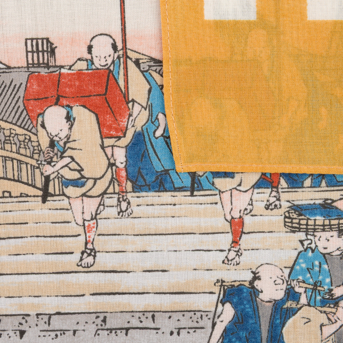 Ukiyo-e Motif Cotton Handkerchief - Gold