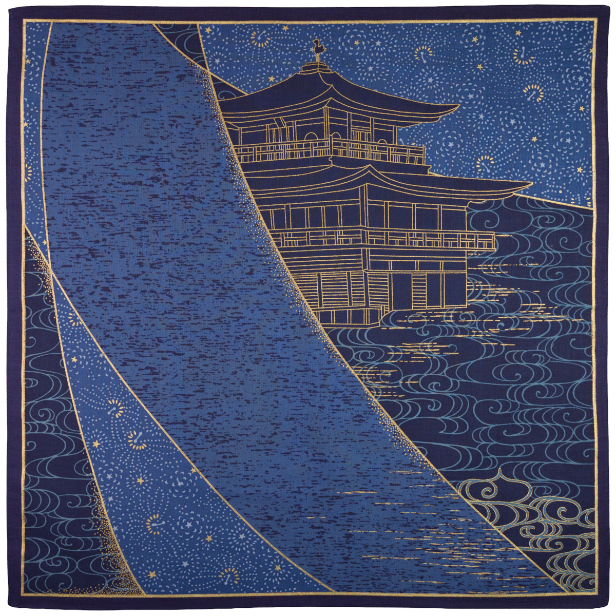 Kyoto Motif Cotton Handkerchief - Navy