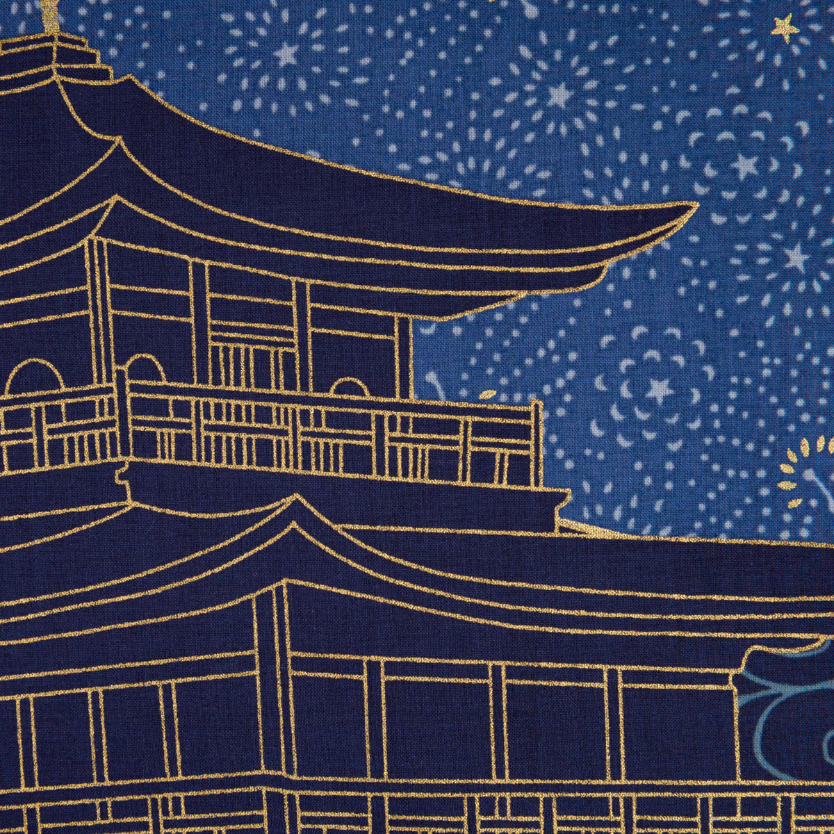 Kyoto Motif Cotton Handkerchief - Navy