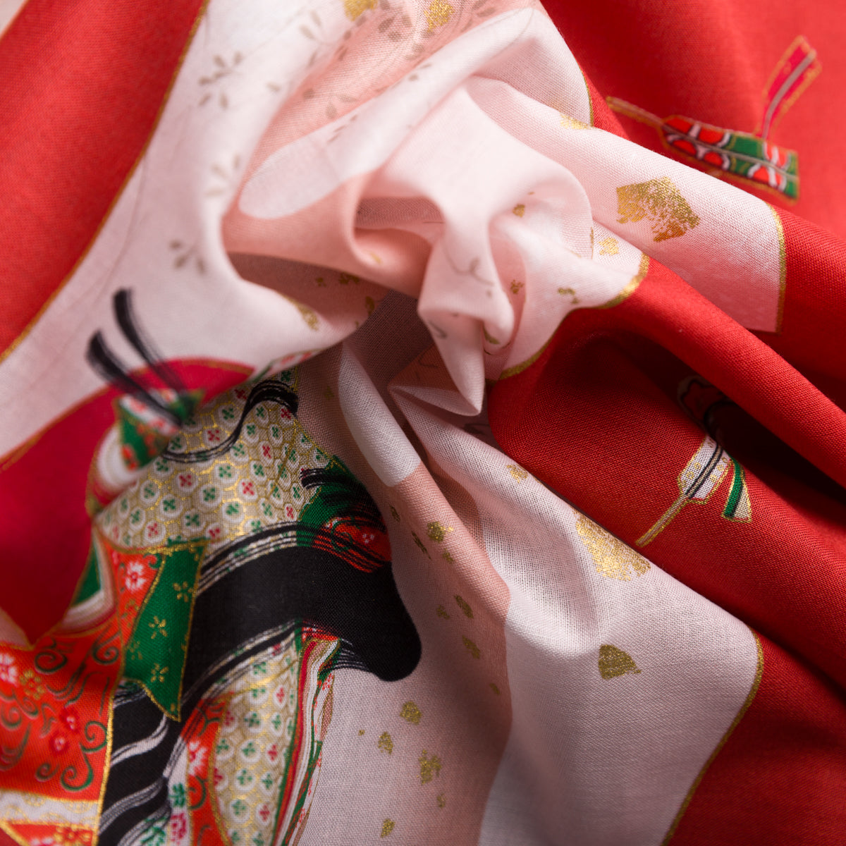 Ukiyo-e Motif Cotton Handkerchief - Red