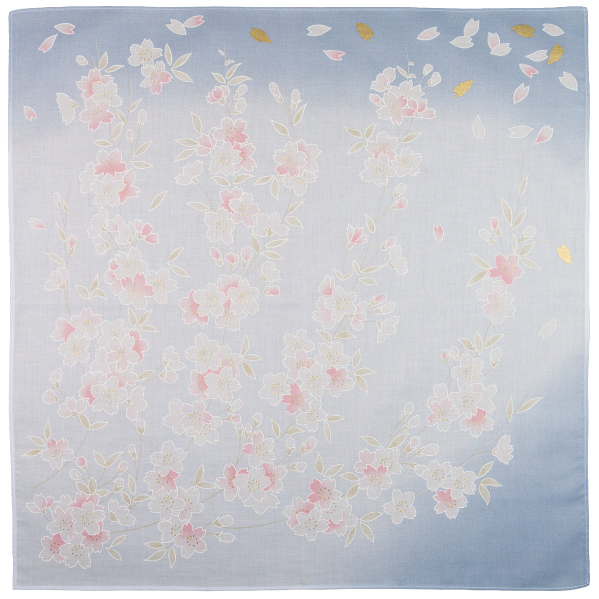 Floral Motif Cotton Handkerchief - Sky