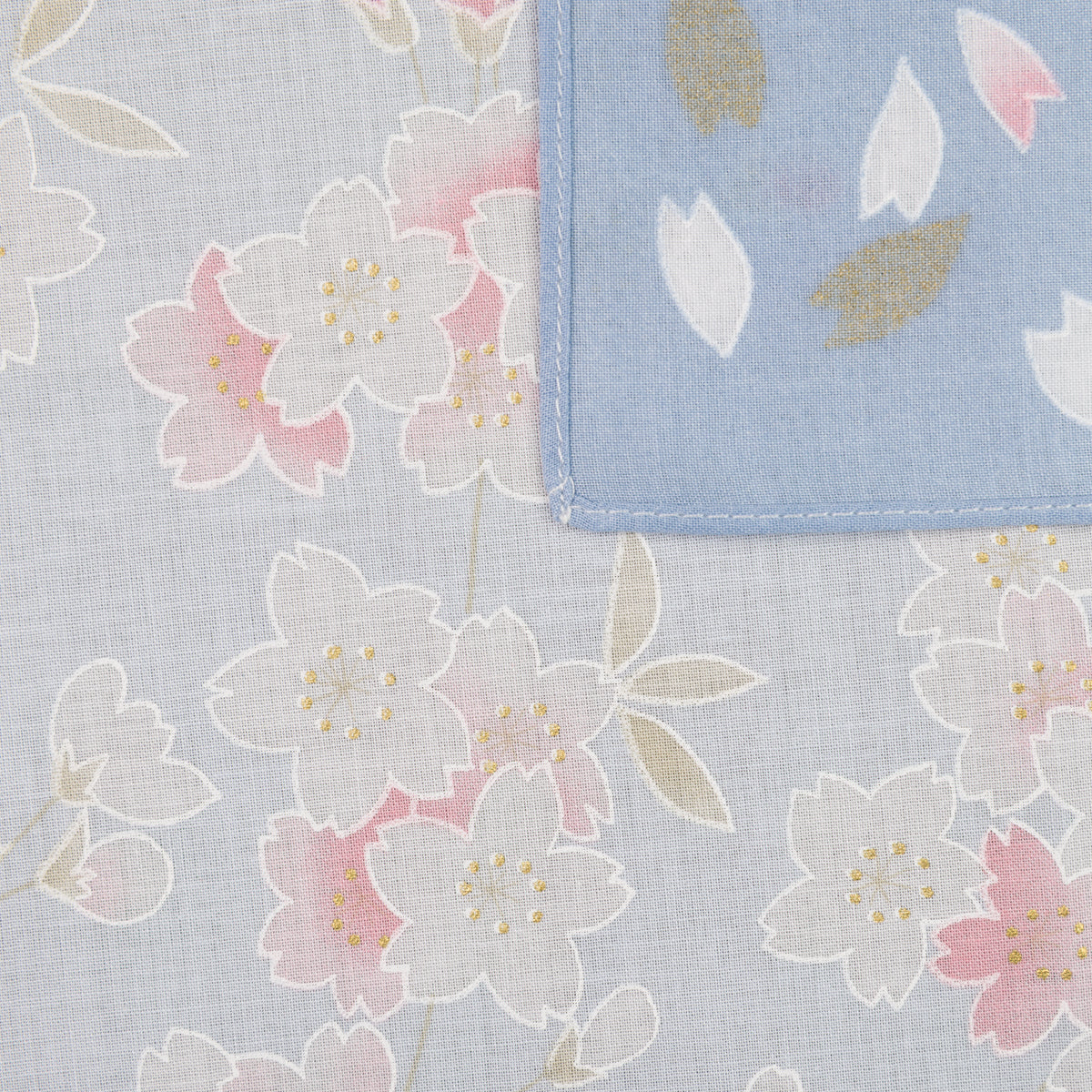 Floral Motif Cotton Handkerchief - Sky