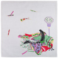 Ukiyo-e Motif Cotton Handkerchief - White
