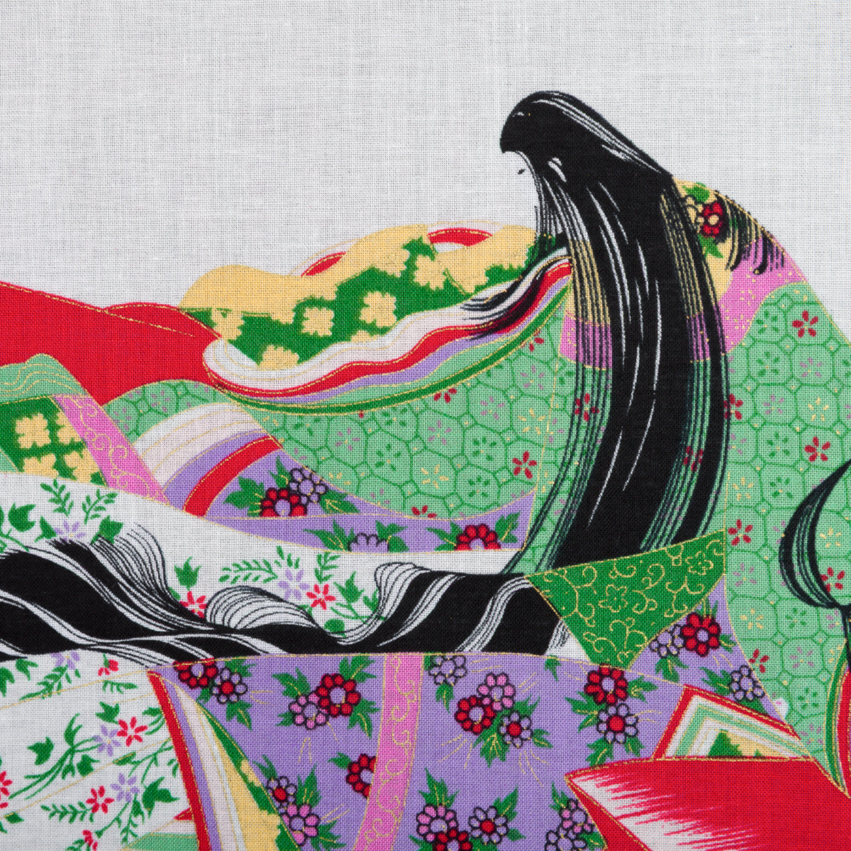 Ukiyo-e Motif Cotton Handkerchief - White