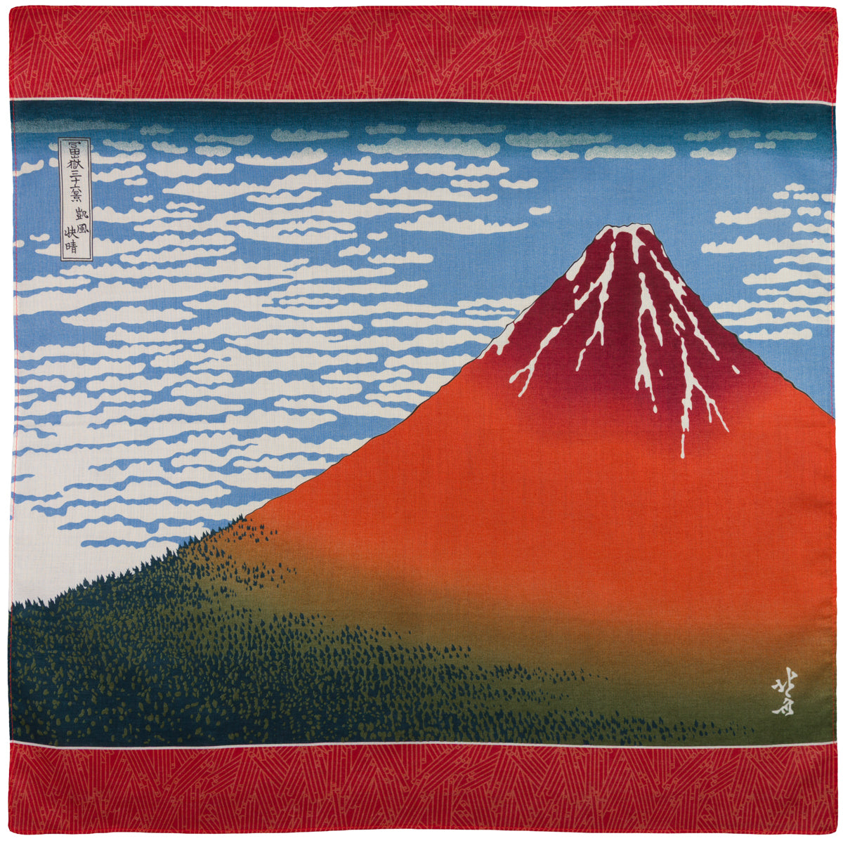 Fuji Motif Cotton Handkerchief - Red