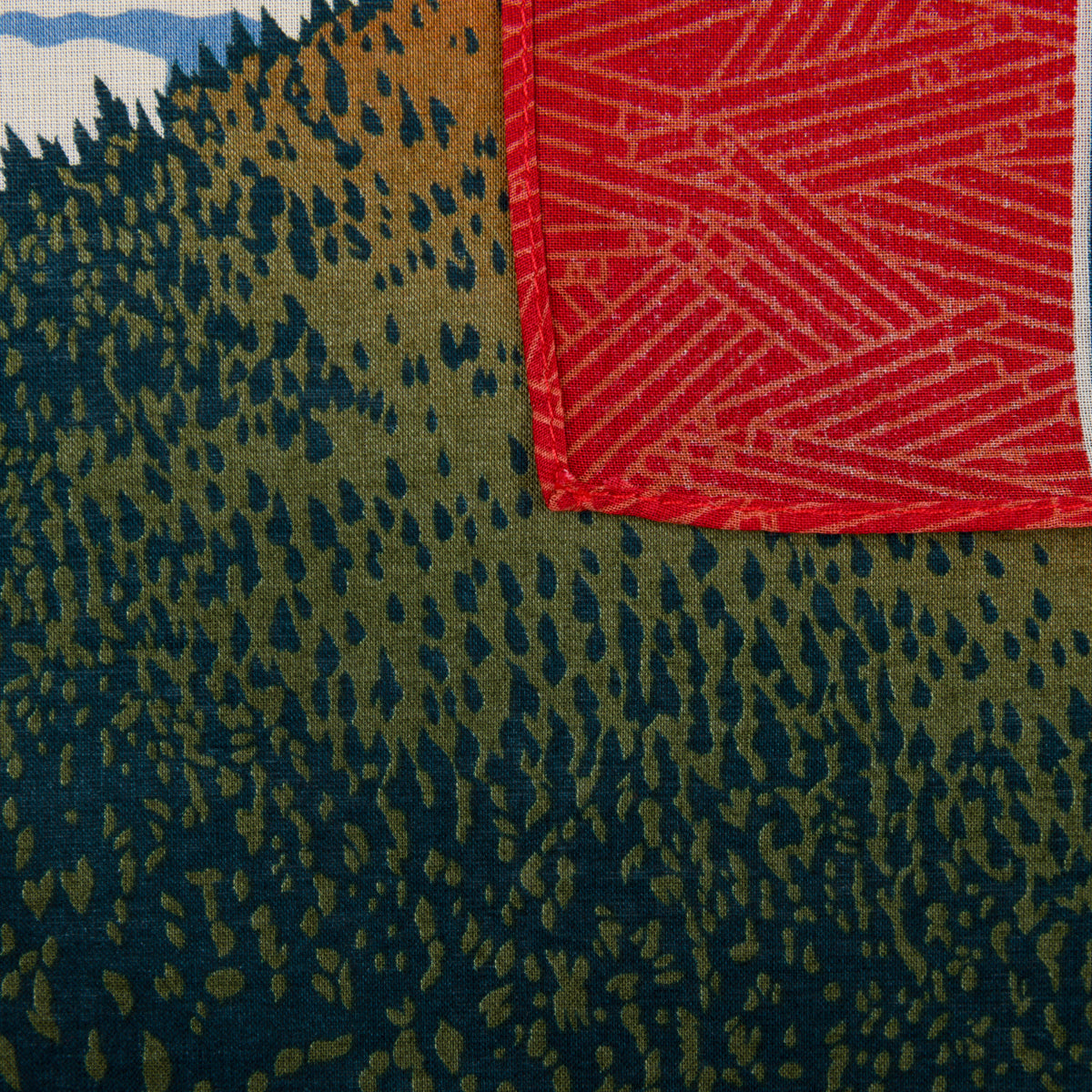Fuji Motif Cotton Handkerchief - Red