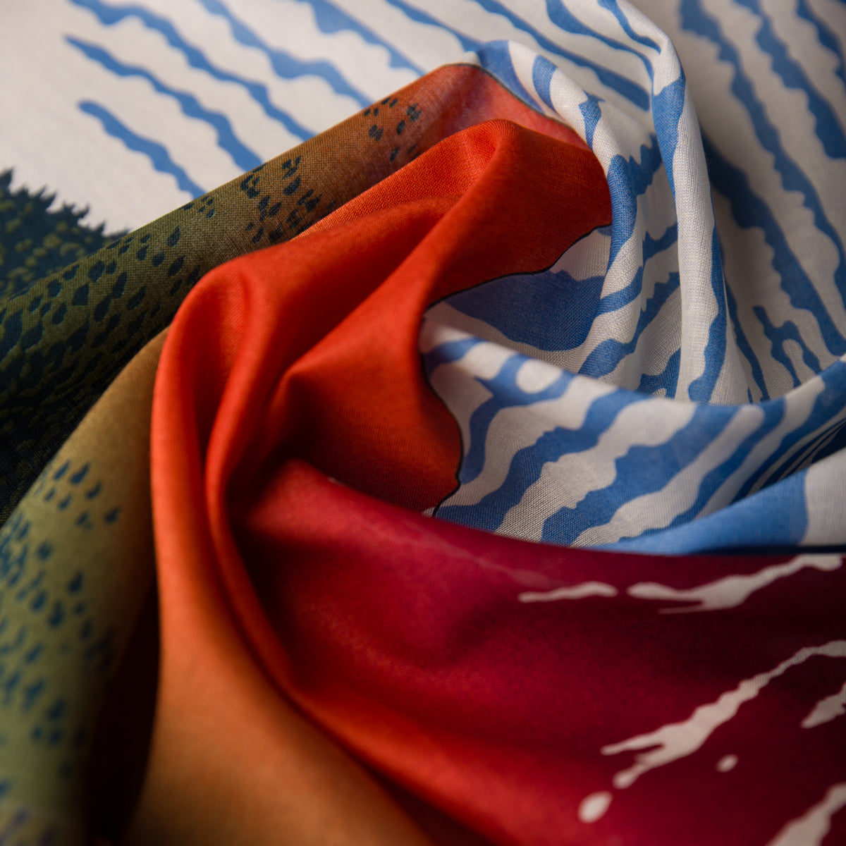 Fuji Motif Cotton Handkerchief - Red