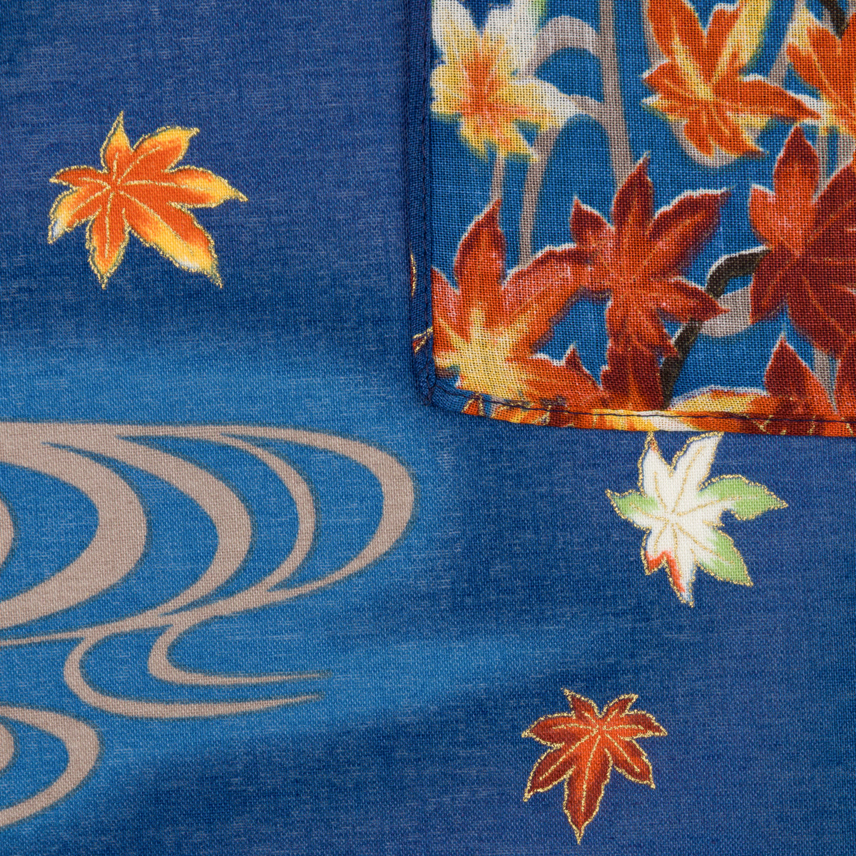 Kimono Motif Cotton Handkerchief - Light Navy