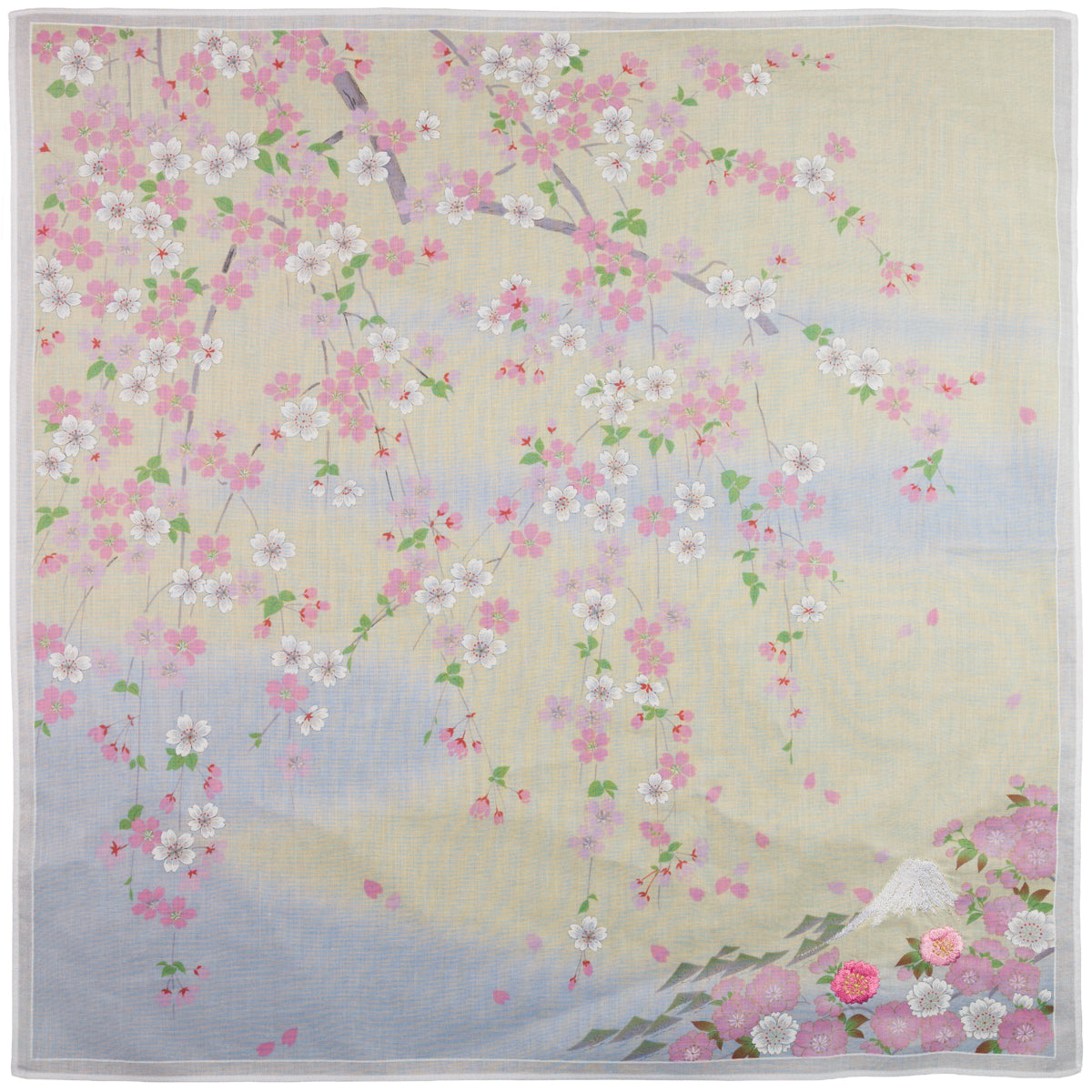 Floral Motif Cotton Handkerchief - Yellow / Sky