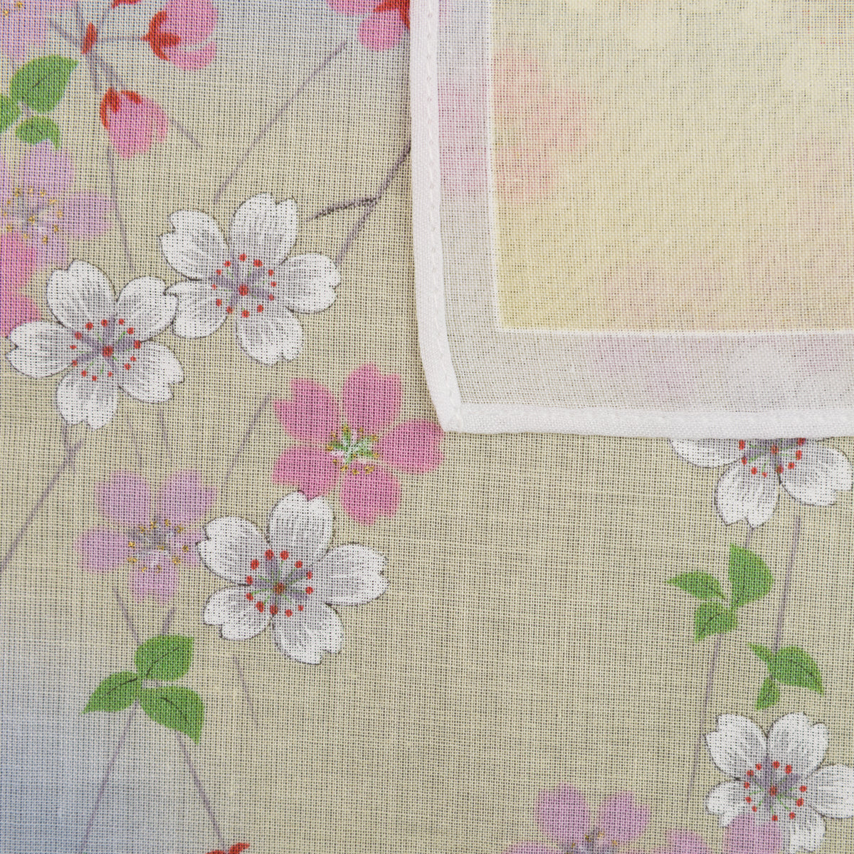 Floral Motif Cotton Handkerchief - Yellow / Sky