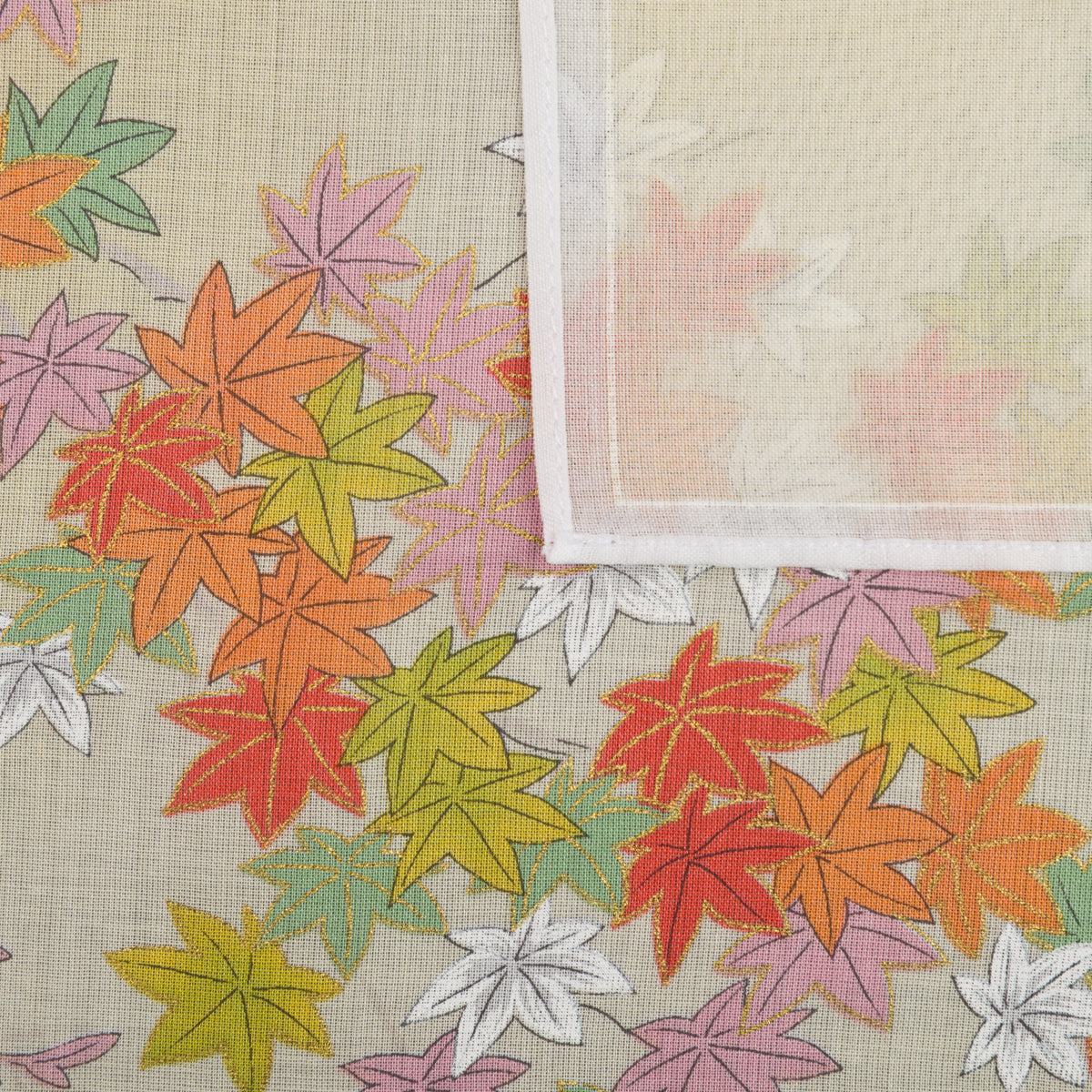 Floral Motif Cotton Handkerchief - Cream / Rust