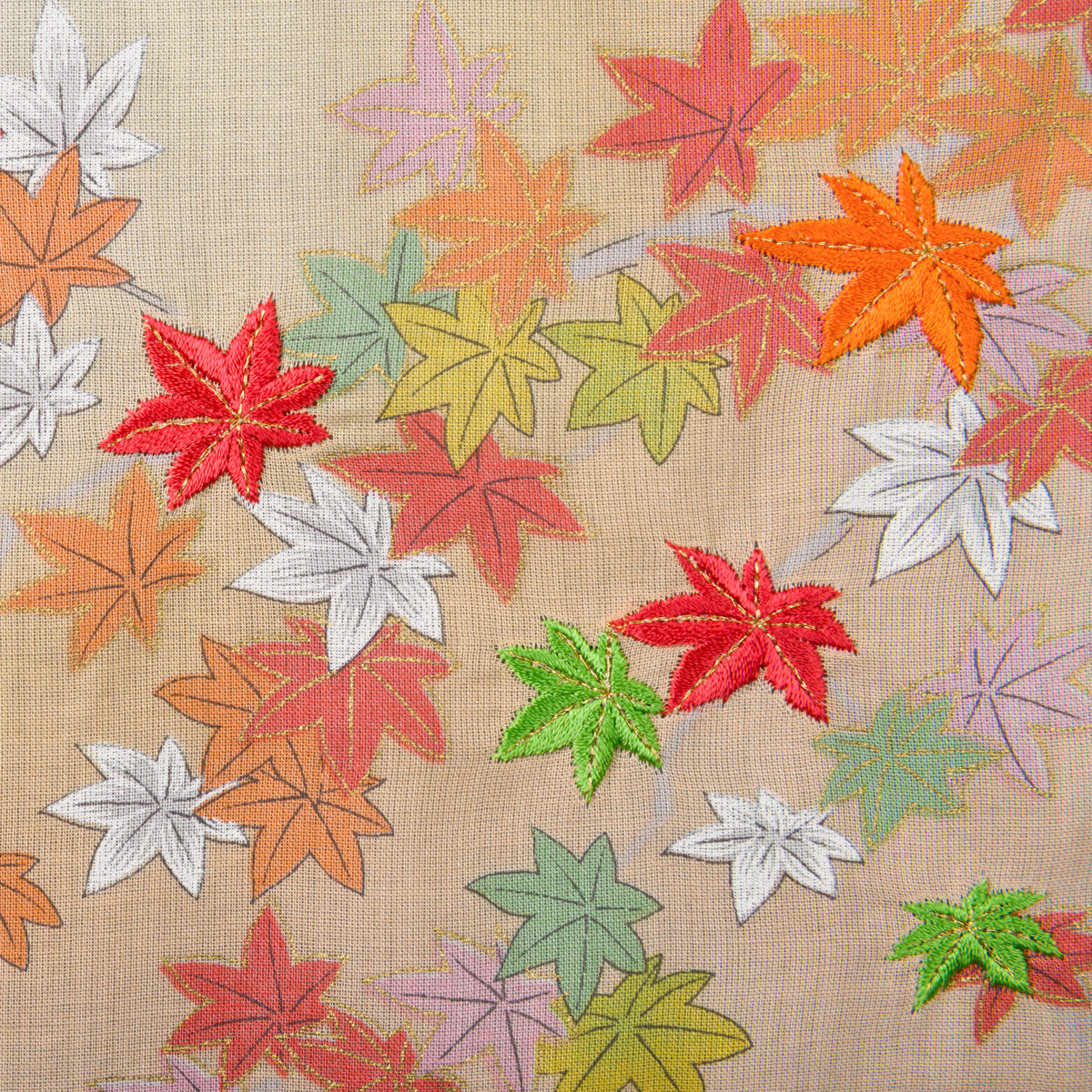 Floral Motif Cotton Handkerchief - Cream / Rust