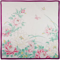 Floral Motif Cotton Handkerchief - Cream / Purple