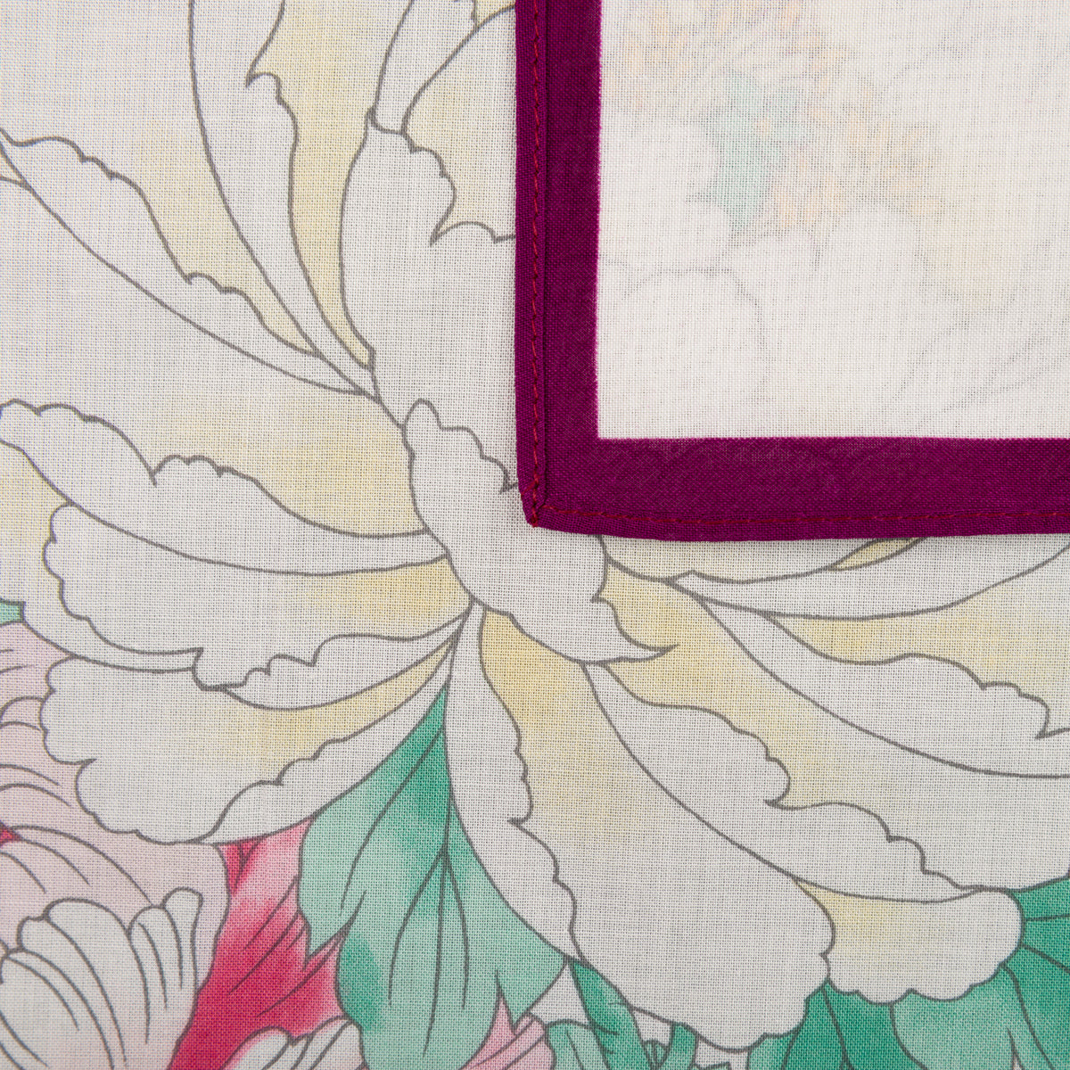 Floral Motif Cotton Handkerchief - Cream / Purple