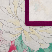 Floral Motif Cotton Handkerchief - Cream / Purple