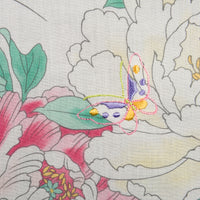 Floral Motif Cotton Handkerchief - Cream / Purple
