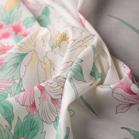 Floral Motif Cotton Handkerchief - Cream / Purple