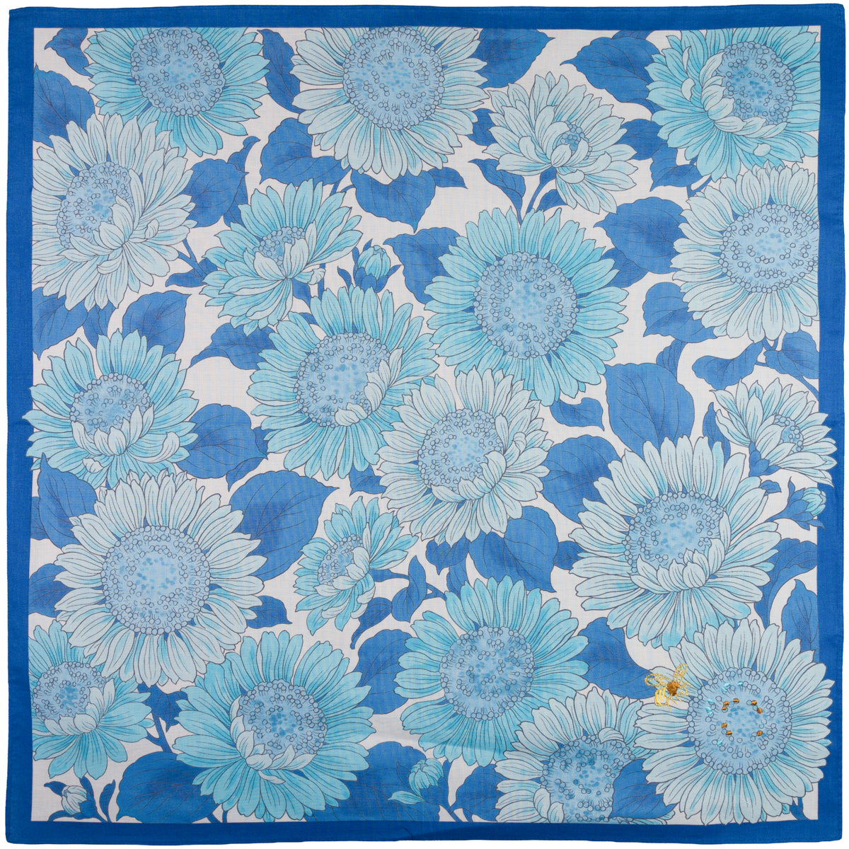 Floral Motif Cotton Handkerchief - Blue